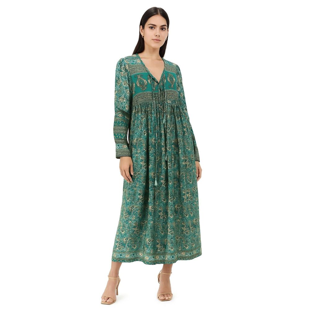 Karma Highway Blue Green Fit Flare Hippie Boho Maxi Dress    Women's One Size